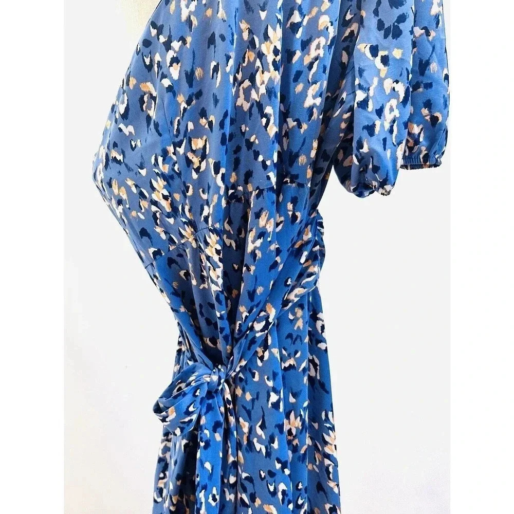 NWT NINE WEST Women Short Sleeve Pullover One Shoulder Belted Blue Dress Size 3X - Picture 10 of 15